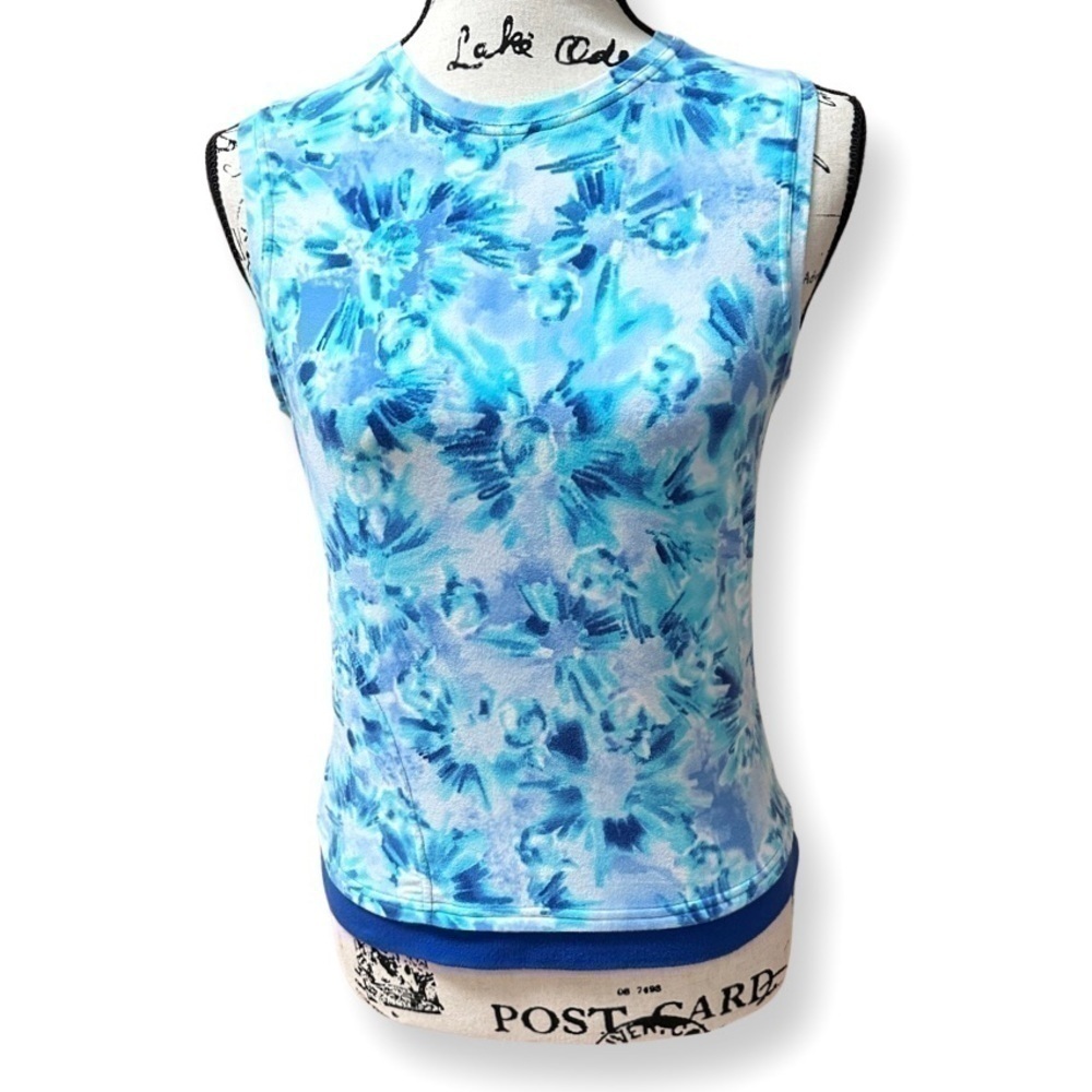 JOCKEY Abstract Floral Blue Print Sleeveless Top with Zipper Pocket Size M